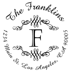 Round Flourish Border Letter F Monogram Stamp Sample